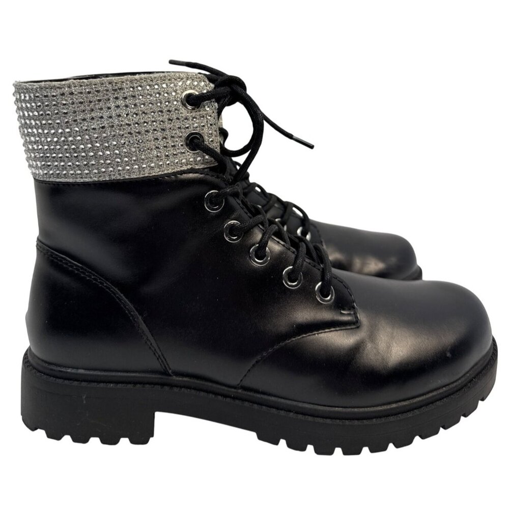 Michael Kors Womens Alistair Black‎ Combat Bootie w/Rhinestones Size 7.5 M
